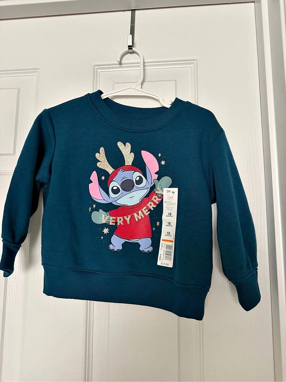 Disney Stitch Reindeer Sweatshirt Blue Baby 18M NWT